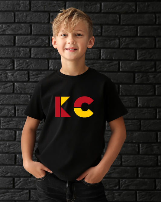 Kansas City Chiefs - Block Letter KC - Short Sleeve Black Tee